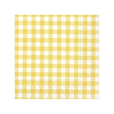 Servetten Vichy Karo - 20x stuks - 3-laags - geel/wit geblokt - 33 x 33 cm - Lente/Pasen