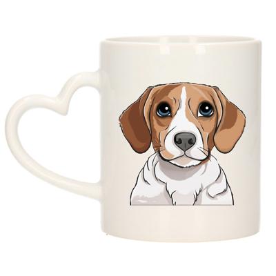 Cadeau mok voor honden liefhebbers - Beagle hond - hartje - Cartoon - keramiek - 300 ml
