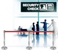 Toegangspaal chroom met rode riem