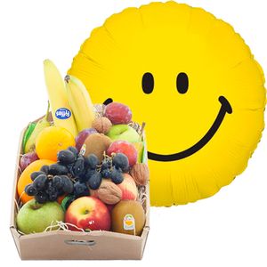 Fruitkistje met een smile heliumballon