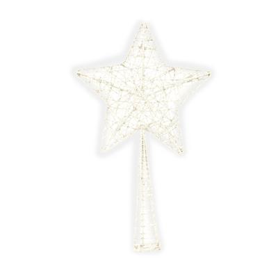 Kerst piek - ster vorm - wit - glitter - 28 cm - kunststof - kerstboompiek - kerstversiering