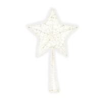 Kerst piek - ster vorm - wit - glitter - 28 cm - kunststof - kerstboompiek - kerstversiering