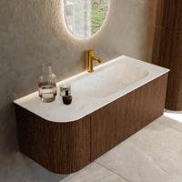 Badmeubel Mondiaz Kurve-Dlux | 115 cm | Meubelkleur Walnut | Wastafelkleur Opalo | Solid surface | Rechts spoelbak | 1 kraangat