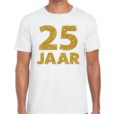 25 jaar goud glitter verjaardag/jubileum kado shirt wit heren