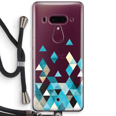 Gekleurde driehoekjes blauw: HTC U12+ Transparant Hoesje met koord