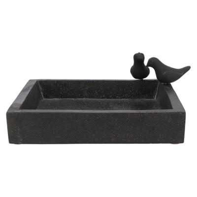 Vogelbad/voederschaal vierkant - zwart - graniet - 32 x 32 cm - drinkschaal voor tuinvogels