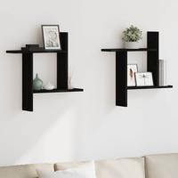 Wandplanken 2 stuks Zwarte Eiken 50x12x50 cm Bewerkt Hout Wandplanken 2 stuks Zwarte Eiken 50x12x50 cm Bewerkt Hout