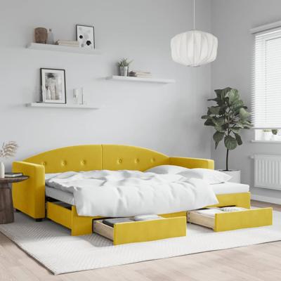 Slaapbank met onderschuifbed en lades 80x200 cm fluweel geel