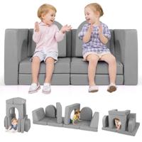 8-Delige Modulaire Kinderspeelbank Ombouwbare Schuimrubberen Speelset Comfortabele Suède Stof Kreukvrije en Machinewasbare Hoezen