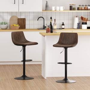 Set van 2 in Hoogte Verstelbare Barkrukken 2 Gevoerde Barkrukken met Rugleuning 360° Draaibare Keukenstoelen Krukken voor in de Kroeg