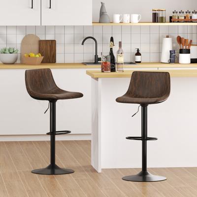 Set van 2 in Hoogte Verstelbare Barkrukken 2 Gevoerde Barkrukken met Rugleuning 360° Draaibare Keukenstoelen Krukken voor in de Kroeg