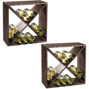 2x Houten wijnflessen rekken/wijnrekken vierkant voor 48 flessen 25 x 50 x 50 cm