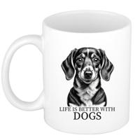 Cadeau mok voor honden liefhebbers - Tekkel - wit - pentekening - keramiek - 300 ml