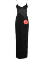 David Koma robe longue à appliques fleurs - Noir