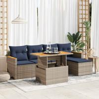 6-delige Loungeset met kussens poly rattan grijs
