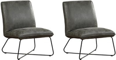 Set van 2 Donkergrijze leren industriële fauteuils zonder armleuning Less - Kenia Leer Antracite (donkergrijs leer)