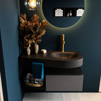 MONDIAZ RIVA 100cm badmeubel onderkast / planchet kleur Dark_Grey met 1 lade. Wastafel DULCET rechts 1 kraangat kleur Urban. MONDIAZ RIVA 100cm badmeubel onderkast / planchet kleur Dark_Grey met 1 lade. Wastafel DULCET rechts 1 kraangat kleur Urban.