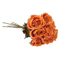 Kunstbloemen boeket roos Calista - 8x - oranje - 66 cm - kunststof steel - decoratie bloemen - thumbnail