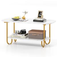 Salontafel met Imitatiemarmeren Blad 2-Laags Theetafel met Opbergplank en Stevig Metalen Frame Moderne Salontafel Multifunctioneel