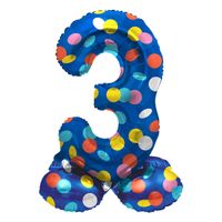 Staande Folieballon Colorful Dots Cijfer 3 72cm