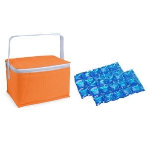 Kleine koeltas voor lunch oranje met 2 stuks flexibele koelelementen 3.5 liter