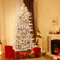 180 cm Verlichte Kunstkerstboom Besneeuwde Kerstboom met 210 Warmwitte Lichten 715 Takpunten en 36 Natuurlijke Dennenappels