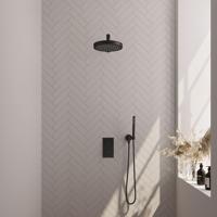 BRAUER Stripe Thermostatische Inbouw Regendouche - 3-weg - rechthoekig - SET 13 - 25cm douchekop - rechte muurarm - staaf handdouche - doucheslang - wandaansluitbocht - mat zwart 5-S-389