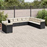 11-delige Loungeset met kussens poly rattan zwart