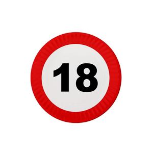 Verjaardag bordjes - verkeer stopbord 18 jaar - 8x stuks - dia 23 cm - leeftijd thema feest