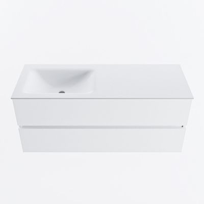 MONDIAZ VICA 120cm badmeubel onderkast Talc 2 lades. Wastafel CLOUD links zonder kraangat, kleur Talc.