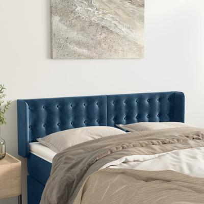 Hoofdbord met randen 147x16x78/88 cm fluweel donkerblauw