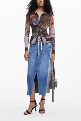 Hybride denim midi-rok - BLUE - XL