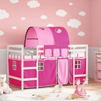 Kinderhoogslaper met tunnel 90x190 cm massief grenenhout roze