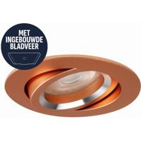 Spot Armatuur GU10 - Pragmi Mark - GU10 Inbouwspot met Bladveren - Rond - Kantelbaar - Koper - Aluminium - Ø82mm