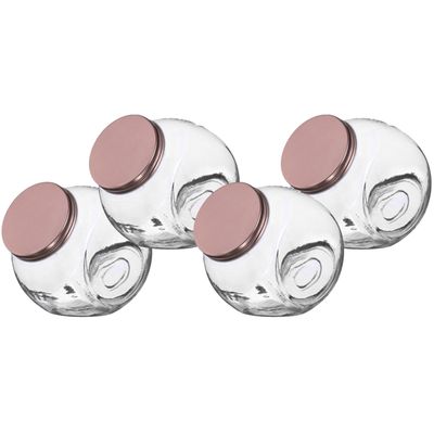 Snoeppot/voorraadpot - 4x - 1,6L - glas - met koperen deksel Snoeppot/voorraadpot - 4x - 1,6L - glas - met koperen deksel
