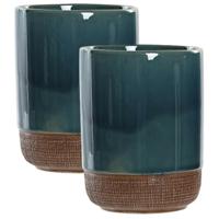 Badkamer tandenborstelhouder / drinkbeker - 2x - polystone - emerald groen - 8 x 10 cm