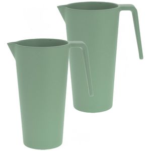 Schenkkan/waterkan - 2x - groen - 1500 ML - melamine - D10 x H21 cm