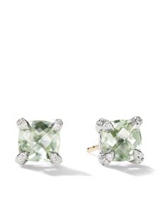 David Yurman puces d'oreilles Petite Châtelaine en argent sterling serties de quartz prase et diamants - Vert