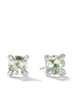 David Yurman puces d'oreilles Petite Châtelaine en argent sterling pavées de diamants et serties de prasiolite (6 mm) - Vert