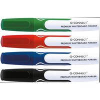 Q-CONNECT Premium whiteboard marker, ronde punt, set van 4 stuks in geassorteerde kleuren