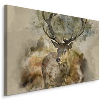 Schilderij -Canvas print van abstract hert in bruine tinten, premium print - thumbnail