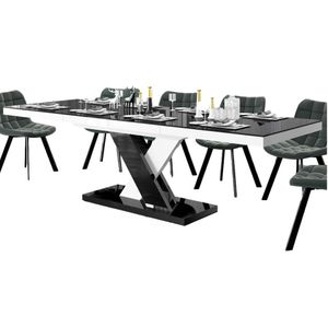 Uitschuifbare eettafel Xenon lux 160 tot 256 cm breed in hoogglans zwart met wit