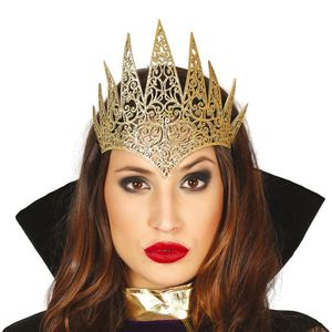 Halloween/horror verkleed diadeem/tiara Evil Queen - gouden kroon - kunststof - dames/meisjes