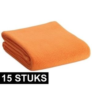 15x Fleece dekens/plaids oranje 120 x 150 cm