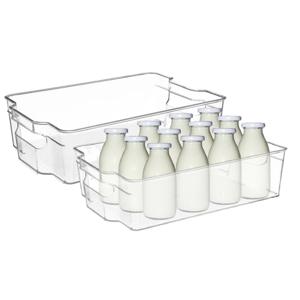 Koelkast/keuken organizer bak - 2x - transparant - kunststof - L31 x B21 x H9 cm - groente lade