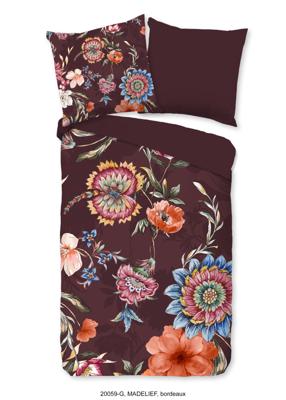Good Morning Dekbedovertrek "bloemen" - Bordeaux - (140x200/220 cm) - Katoen