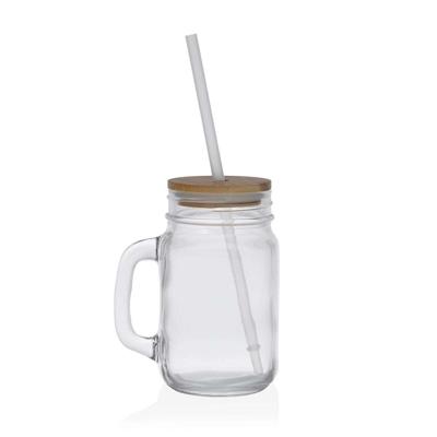Pot met Deksel en Rietje Versa vlechtwerk Glas Bamboe Kristal Polypropyleen