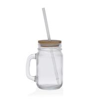 Pot met Deksel en Rietje Versa vlechtwerk Glas Bamboe Kristal Polypropyleen