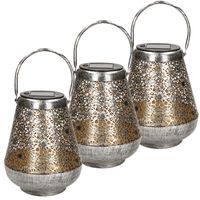 3x stuks solar lantaarn met bloemen patroon metaal antiek zilver 19 cm