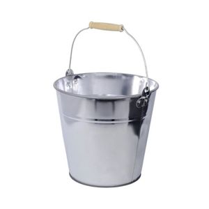 Zinken emmer/plantenpot zilver met houten handvat 12 liter